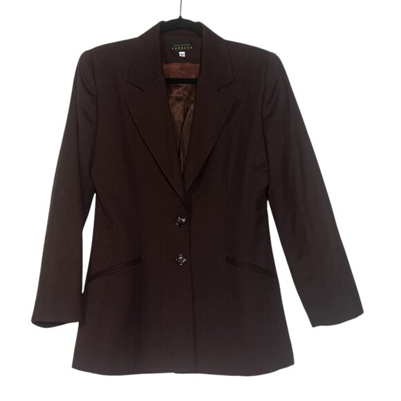 Express Vintage Wool Blazer Brown 2-Button Size 2 / Medium Office Work Preppy - Picture 1 of 8